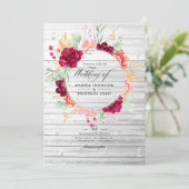 Rustic Burgundy - Marsala en Blush Floral Wedding Kaart (Staand voorkant)