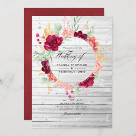 Rustic Burgundy - Marsala en Blush Floral Wedding Kaart