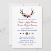 Rustic Burgundy Marsala Floral Antlers bruiloft Kaart (Voorkant)