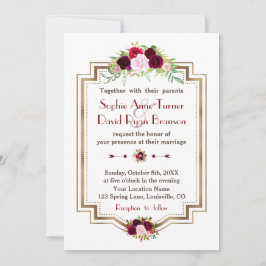 Rustic Burgundy Marsala Floral Gold Fall Wedding Kaart