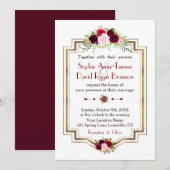 Rustic Burgundy Marsala Floral Gold Fall Wedding Kaart (Voorkant / Achterkant)