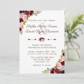 Rustic Burgundy Marsala Floral Wedding Kaart (Staand voorkant)