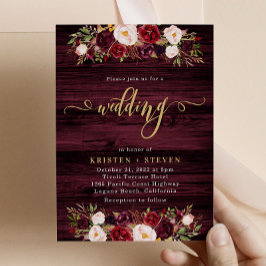 Rustic Burgundy Marsala Floral Wedding Kaart