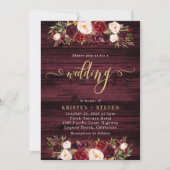 Rustic Burgundy Marsala Floral Wedding Kaart (Voorkant)