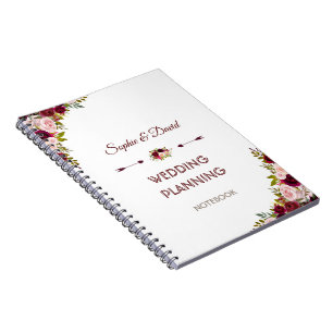 Rustic Burgundy Marsala Floral Wedding Planner Notitieboek
