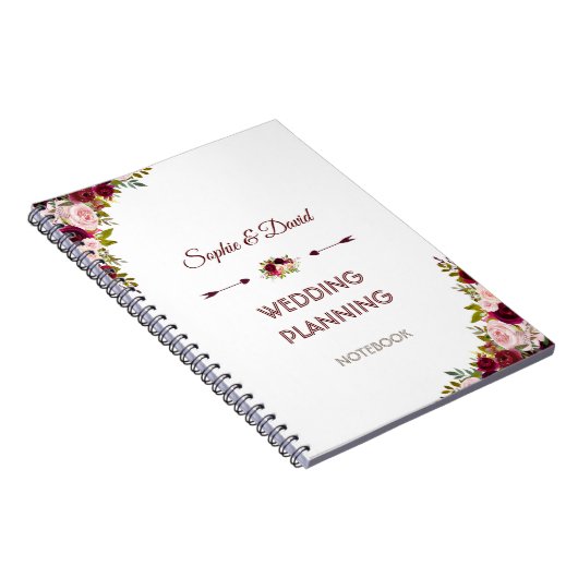 Rustic Burgundy Marsala Floral Wedding Planner Notitieboek (Rechterzijde)