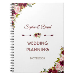 Rustic Burgundy Marsala Floral Wedding Planner Notitieboek