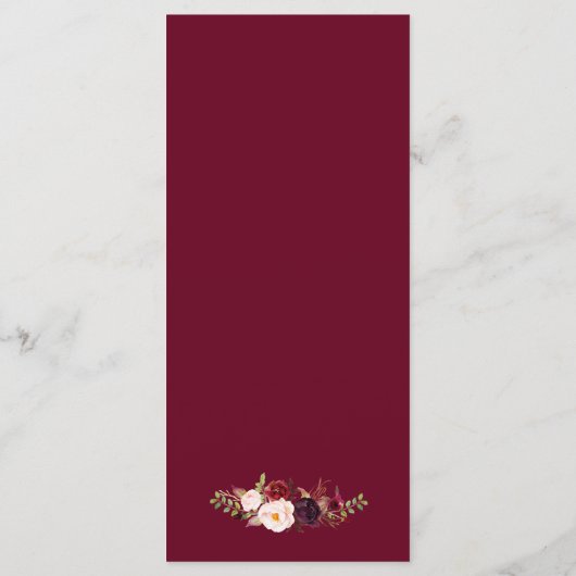Rustic Burgundy Marsala Red Floral Wedding Menu (Achterkant)