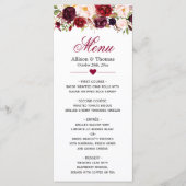Rustic Burgundy Marsala Red Floral Wedding Menu (Voorkant)