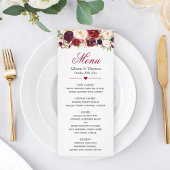 Rustic Burgundy Marsala Red Floral Wedding Menu