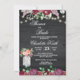 Rustic Burgundy Mason Jar Lights Vrijgezellenfeest Kaart