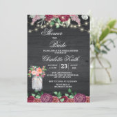 Rustic Burgundy Mason Jar Lights Vrijgezellenfeest Kaart (Staand voorkant)