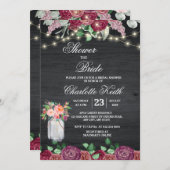 Rustic Burgundy Mason Jar Lights Vrijgezellenfeest Kaart (Voorkant / Achterkant)