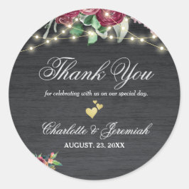 Rustic Burgundy Mason Jar Lights Weddenschap Bedan Ronde Sticker