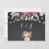 Rustic Burgundy Mason Jar String Lights Wedding Bedankkaart (Achterkant)