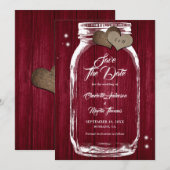 Rustic Burgundy Mason Jar Wedding Save the Date (Voorkant / Achterkant)