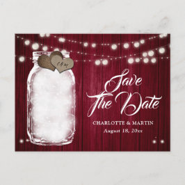 Rustic Burgundy Mason Jar Wedding Save the Date Aankondigingskaart