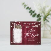 Rustic Burgundy Mason Jar Wedding Save the Date Aankondigingskaart (Staand voorkant)