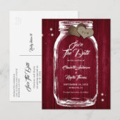 Rustic Burgundy Mason Jar Wedding Save the Date Aankondigingskaart (Voorkant / Achterkant)