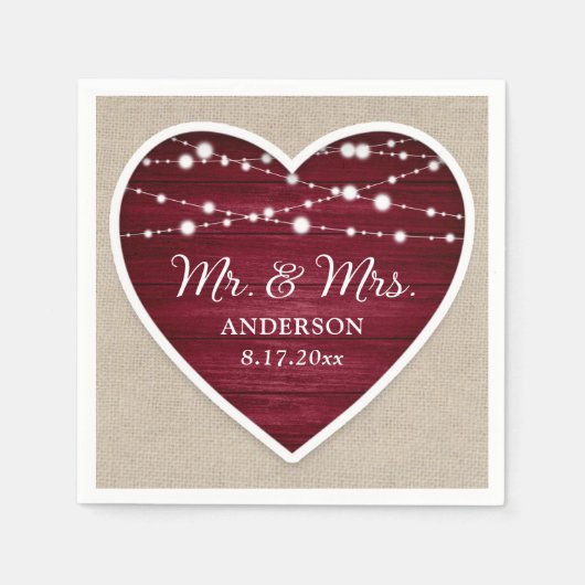 Rustic Burgundy Mr. en Mrs Wedding Servet (Voorkant)