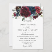 Rustic Burgundy Navy Blue Floral Greenery Wedding Kaart (Voorkant)