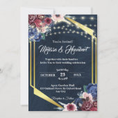 Rustic Burgundy Navy Blue Gold Geometric Wedding Kaart (Voorkant)
