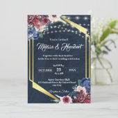 Rustic Burgundy Navy Blue Gold Geometric Wedding Kaart (Staand voorkant)