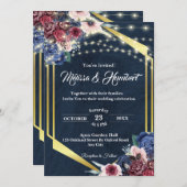 Rustic Burgundy Navy Blue Gold Geometric Wedding Kaart (Voorkant / Achterkant)