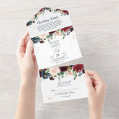 Rustic Burgundy Navy Blue & Red Beauty Flowers All In One Uitnodiging (Afscheurbaar)