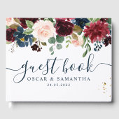 Rustic Burgundy Navy Blue & Red Beauty Flowers Gastenboek (Voorkant)