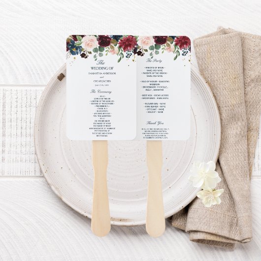 Rustic Burgundy Navy Blue & Red Beauty Flowers Handwaaier