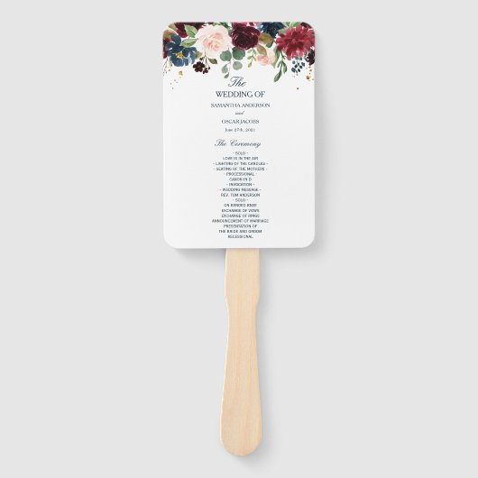 Rustic Burgundy Navy Blue & Red Beauty Flowers Handwaaier (Voorkant)