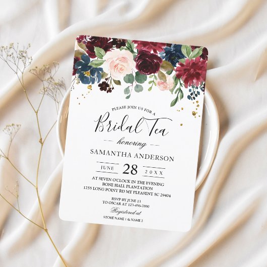 Rustic Burgundy Navy Blue & Red Beauty Flowers Kaart