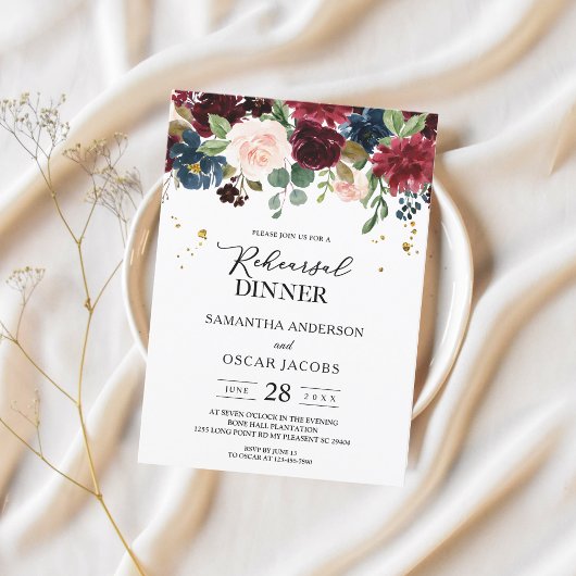 Rustic Burgundy Navy Blue & Red Beauty Flowers Kaart