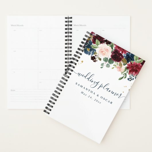 Rustic Burgundy Navy Blue & Red Beauty Flowers Planner (Display)
