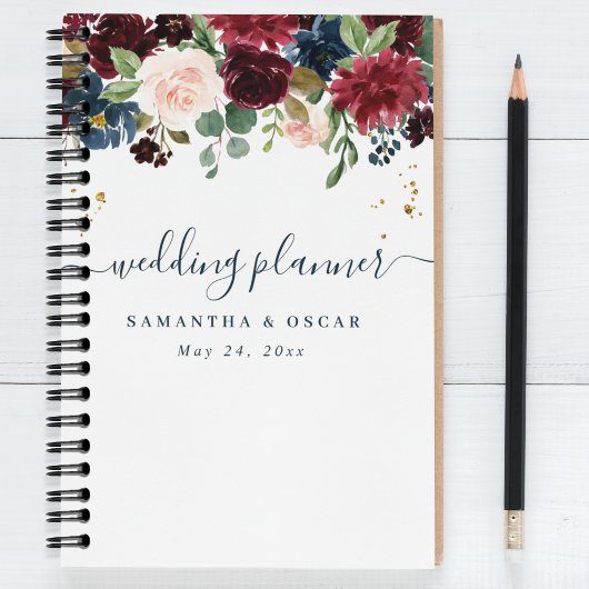 Rustic Burgundy Navy Blue & Red Beauty Flowers Planner
