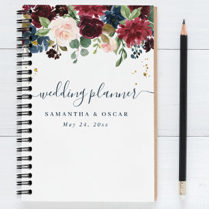 Rustic Burgundy Navy Blue & Red Beauty Flowers Planner