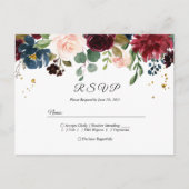 Rustic Burgundy Navy Blue & Red Beauty Flowers Uitnodiging Briefkaart (Voorkant)