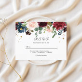 Rustic Burgundy Navy Blue & Red Beauty Flowers Uitnodiging Briefkaart