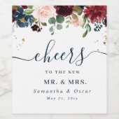 Rustic Burgundy Navy Blue & Red Beauty Flowers Wijn Etiket (Enkel label)