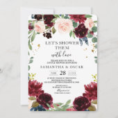 Rustic Burgundy Navy Blue & Red Flowers Lijst Kaart (Voorkant)