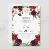 Rustic Burgundy Navy Blue & Red Flowers Lijst Kaart (Voorkant)