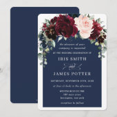 Rustic Burgundy Navy Blush Floral Arch Wedding Kaart (Voorkant / Achterkant)