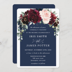 Rustic Burgundy Navy Blush Floral Arch Wedding Kaart