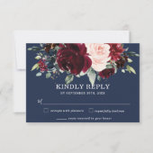 Rustic Burgundy Navy Blush Floral Greenery Wedding RSVP Kaartje (Voorkant)