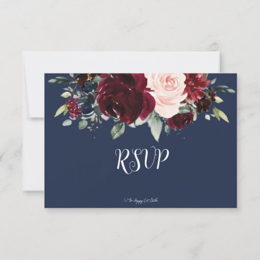 Rustic Burgundy Navy Blush Floral Greenery Wedding RSVP Kaartje (Achterkant)