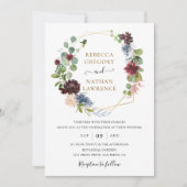 Rustic Burgundy Navy Floral Geometric Wedding Kaart (Voorkant)