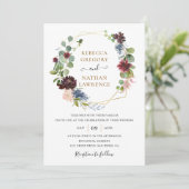 Rustic Burgundy Navy Floral Geometric Wedding Kaart (Staand voorkant)