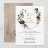 Rustic Burgundy Navy Floral Geometric Wedding Kaart (Voorkant / Achterkant)