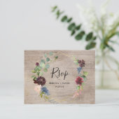 Rustic Burgundy Navy Florals met Greenery Rsvp Briefkaart (Staand voorkant)